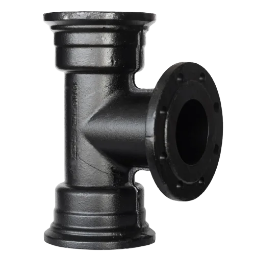 Tê de ferro fundido preto com flange, da linha HSF Equipamentos